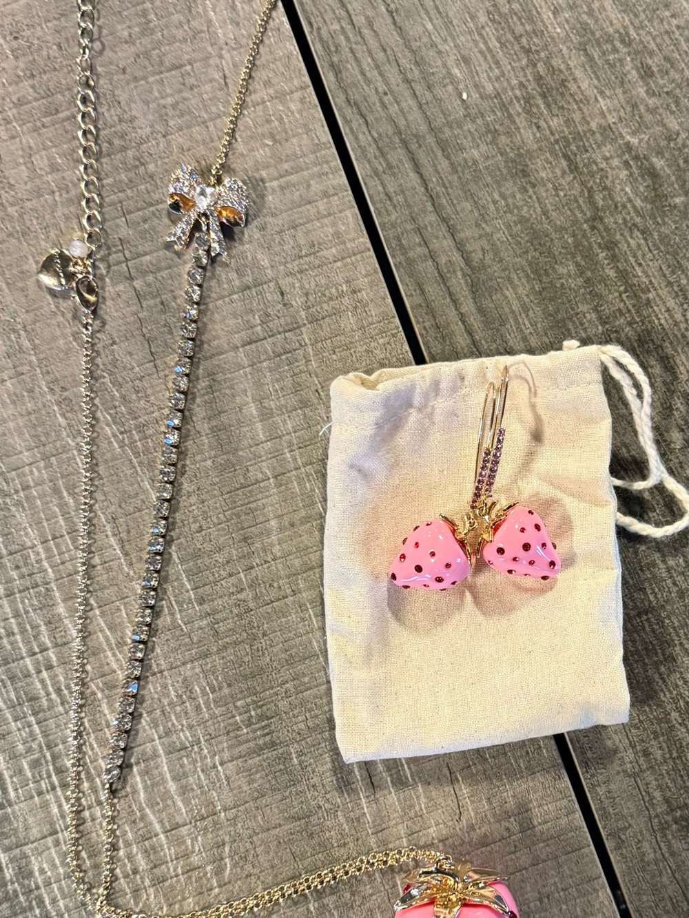 Betsey Johnson Pink Strawberry Necklace And Earring Set NWT